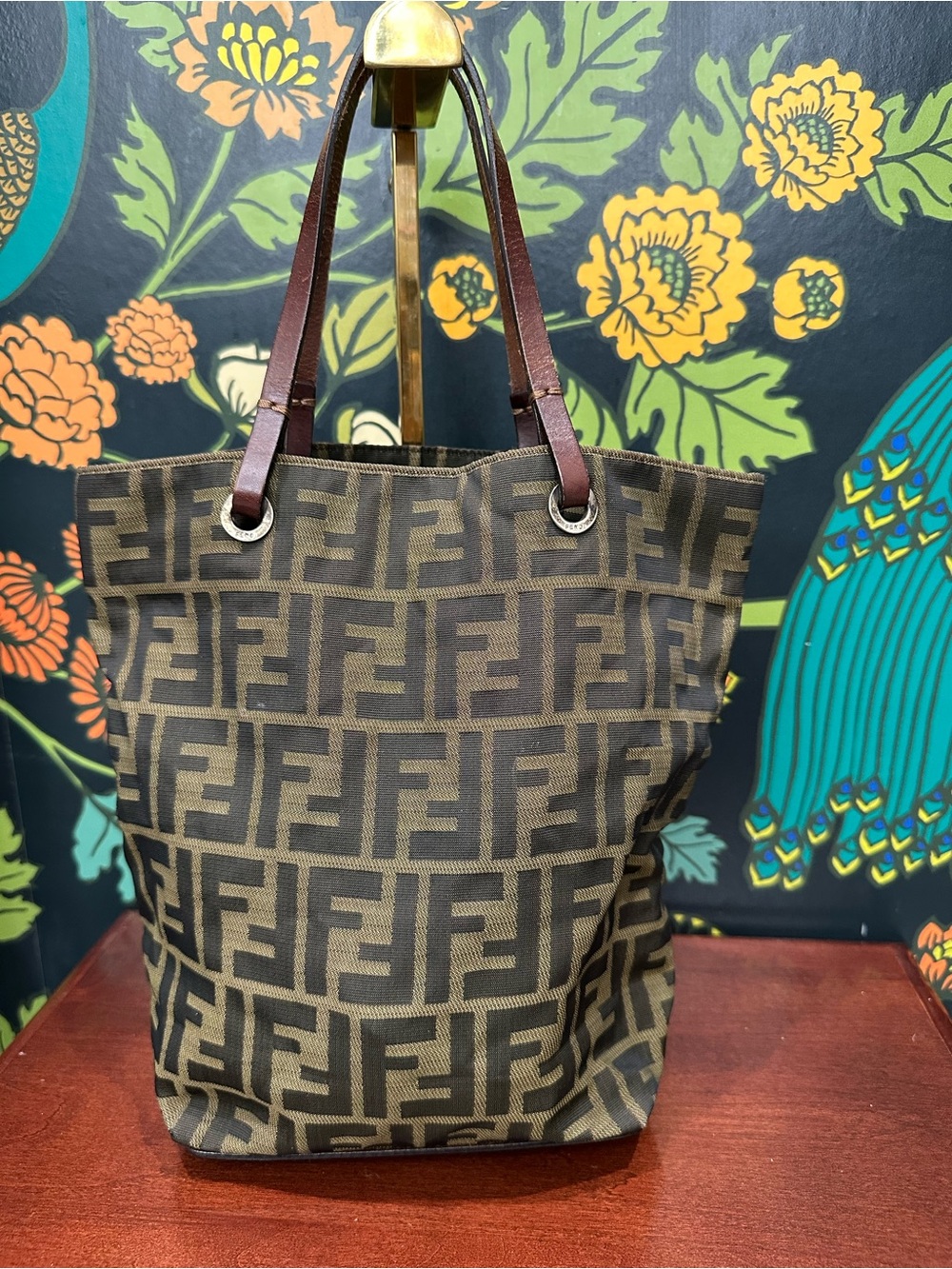 Vintage Fendi Zucca FF Monogram Jacquard Tote Bag Brown Tobacco | Italy - Picture 3 of 12